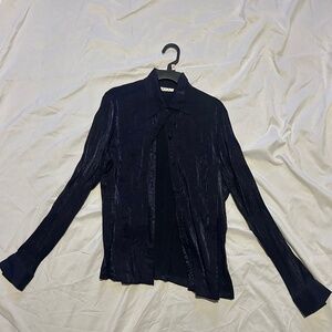Women’s Dark Purple Velvet Long Sleeve Button-Up Shirt